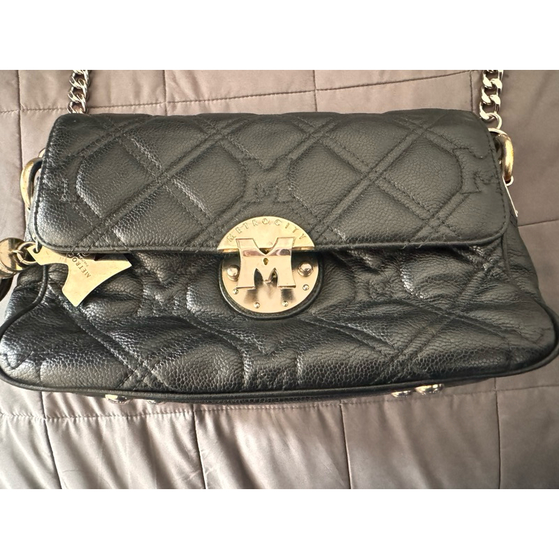 METROCITY leather sling crossbody bag tas kulit caviar hitam black gold hardware preloved vintage ra