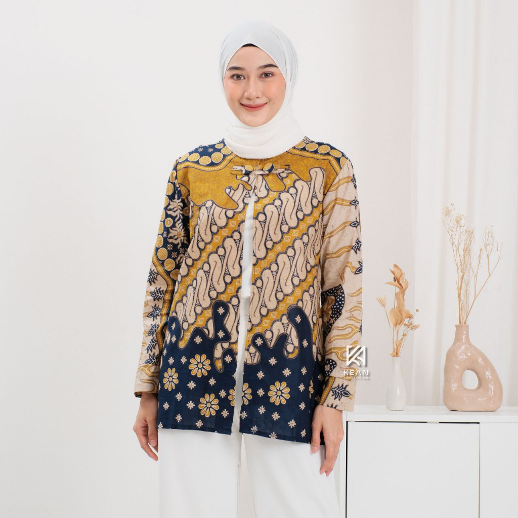KEAN Batik Wanita Modern Lengan Panjang Motif Celia Series Jumputan Solo Atasan Tradisional Kemeja K