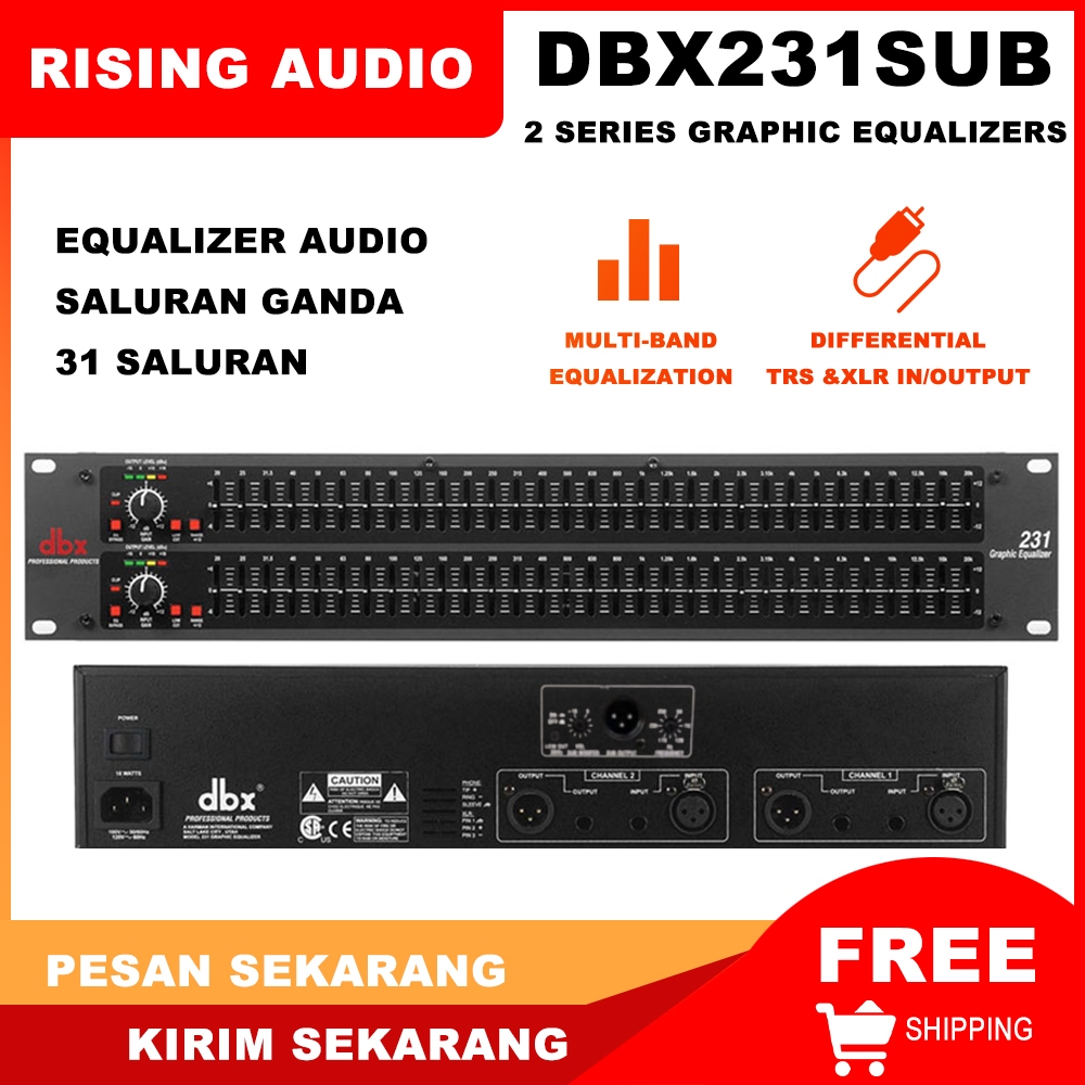 RISING AUDIO DBX BMG 231 graphic equalizer dual channel 31 output suara subwoofer sinyal audio prose