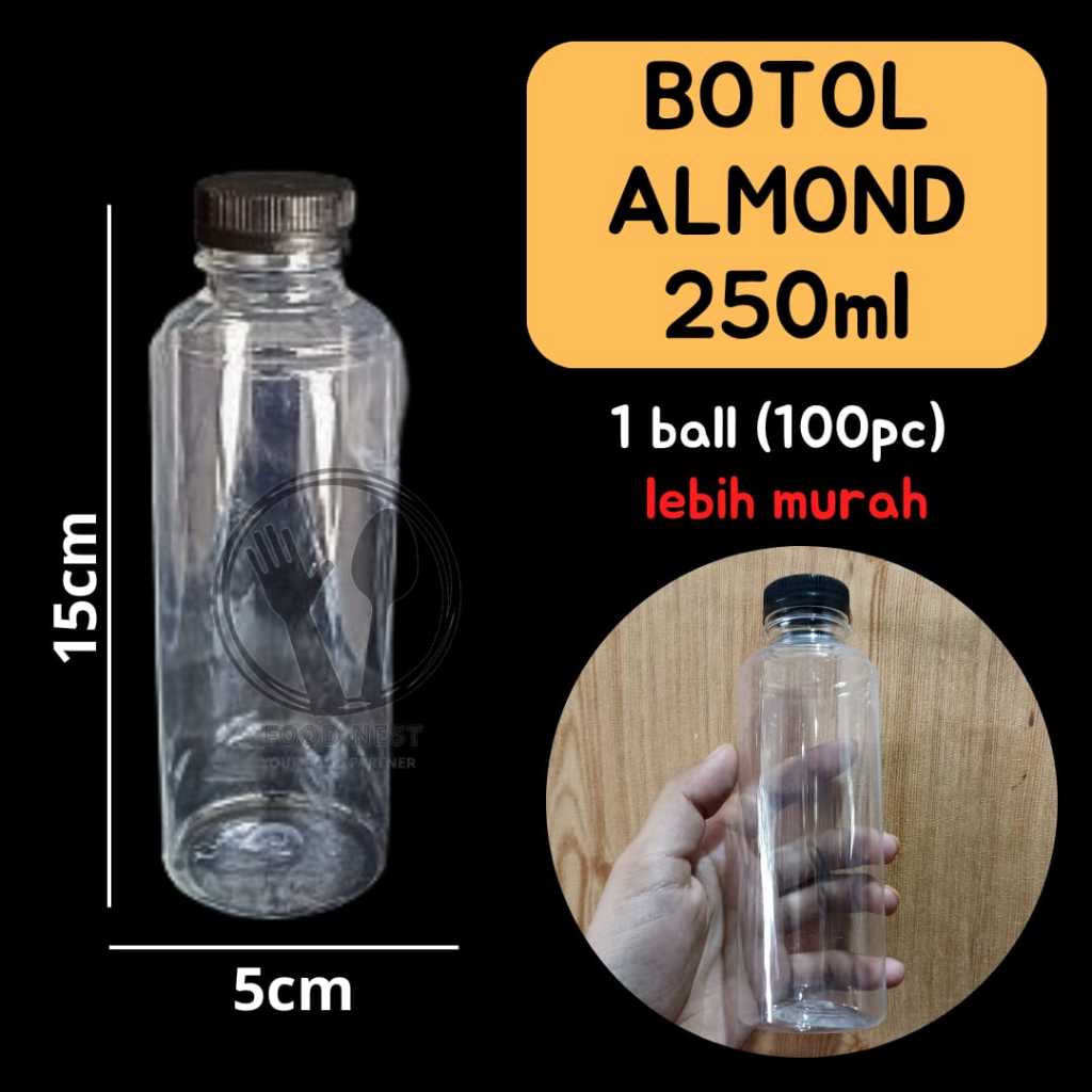 [KELIPATAN 20 pc] BOTOL ALMOND 250ML 250 ML PLASTIK / BOTOL SUSU SHORT NECK BOTOL ALMOND PLASTIK  BU