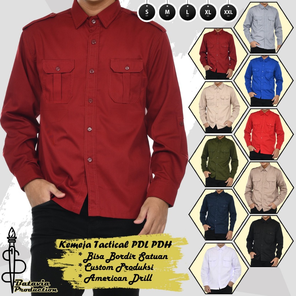 Baju Kemeja Tactical PDL PDH Lengan Panjang Workshirt Terbaru Pria Wanita - American Drill Premium -