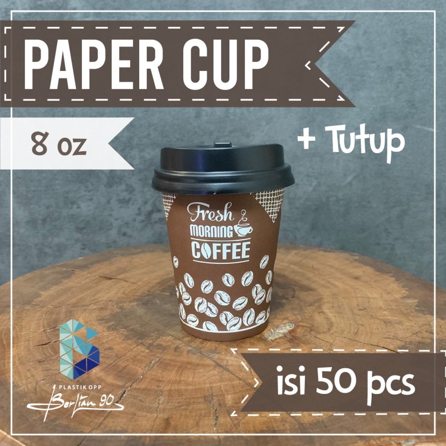 paper cup 8 oz/paper cup + tutup/gelas kopi/paper cup hot/paper cup cold/gelas kopi motif 8oz