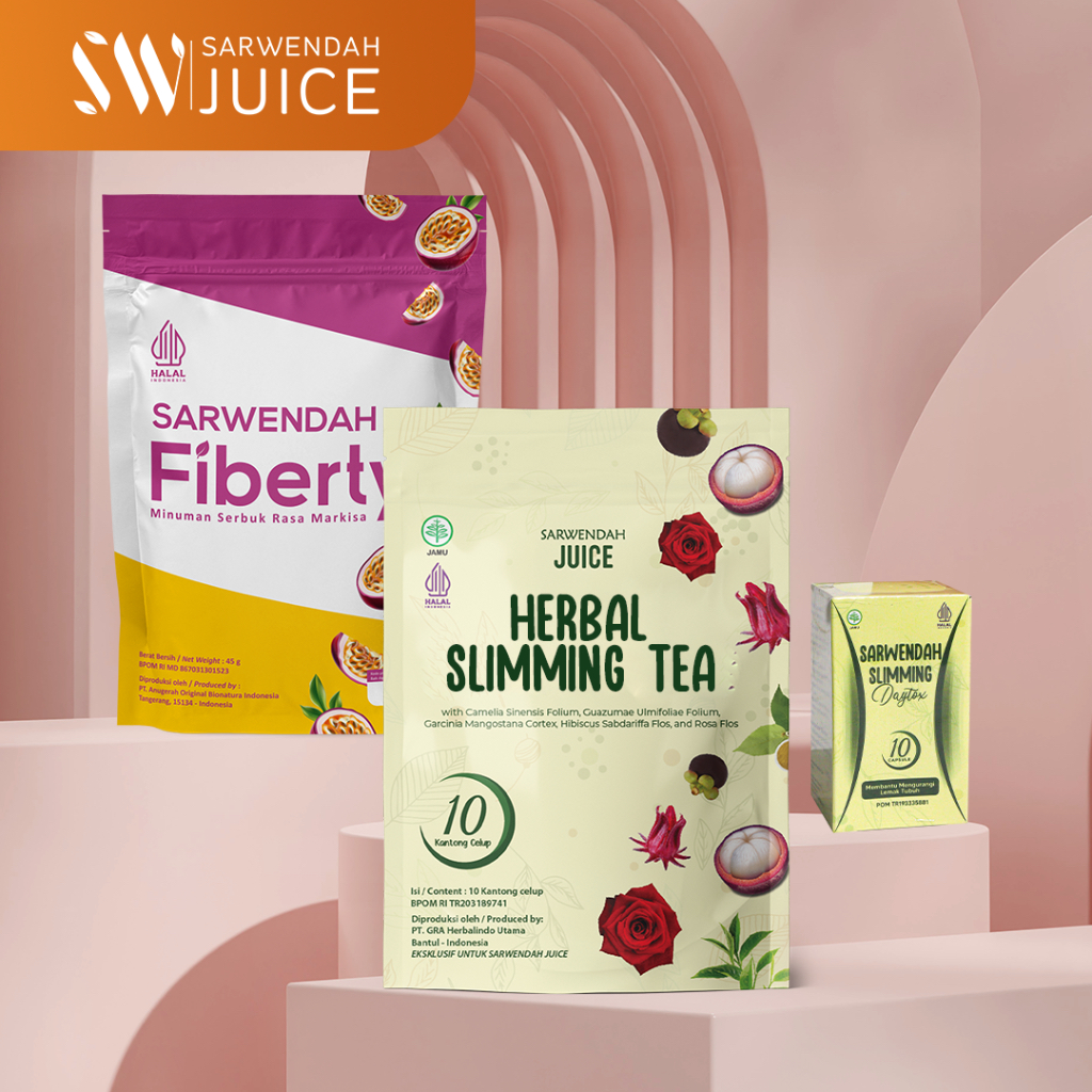 Paket Sarwendah Juice Isi 3 Produk: Fiberty 45gr, Daytox 10 Sachet, dan Herbal Tea 10 Sachet untuk D
