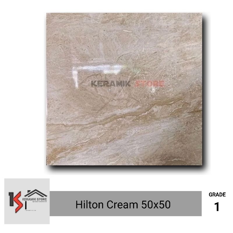 Keramik Lantai Ukuran 50x50 (Glossy) Cream Motif Marmer/ Keramik Ukuran 50x50/ Keramik Cream 50x50/ 