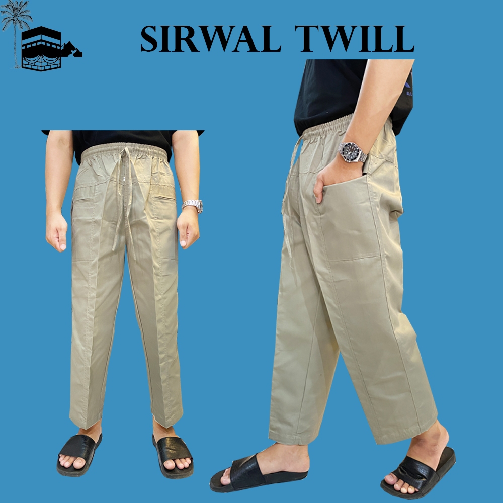 Sirwal Twill Pangsi Celana sirwal twill model pangsi cingkrang untuk pria, bahan katun twill, nyaman