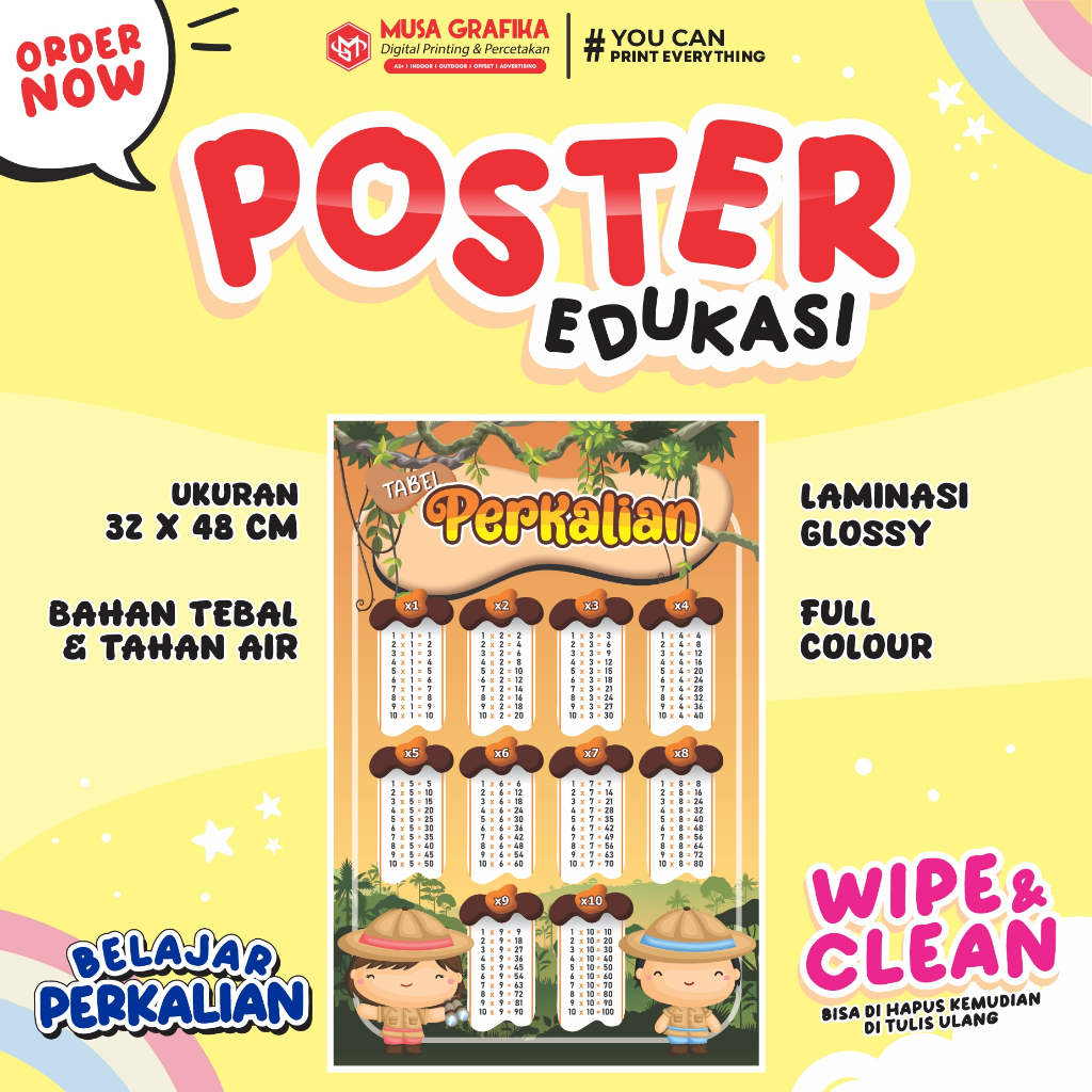 

Poster Edukasi Wipe Clean BELAJAR PERKALIAN - PAUD TK SD