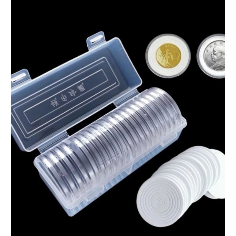 Pelindung koin Kapsul coin bulat 46 mm transparan busa box plastik