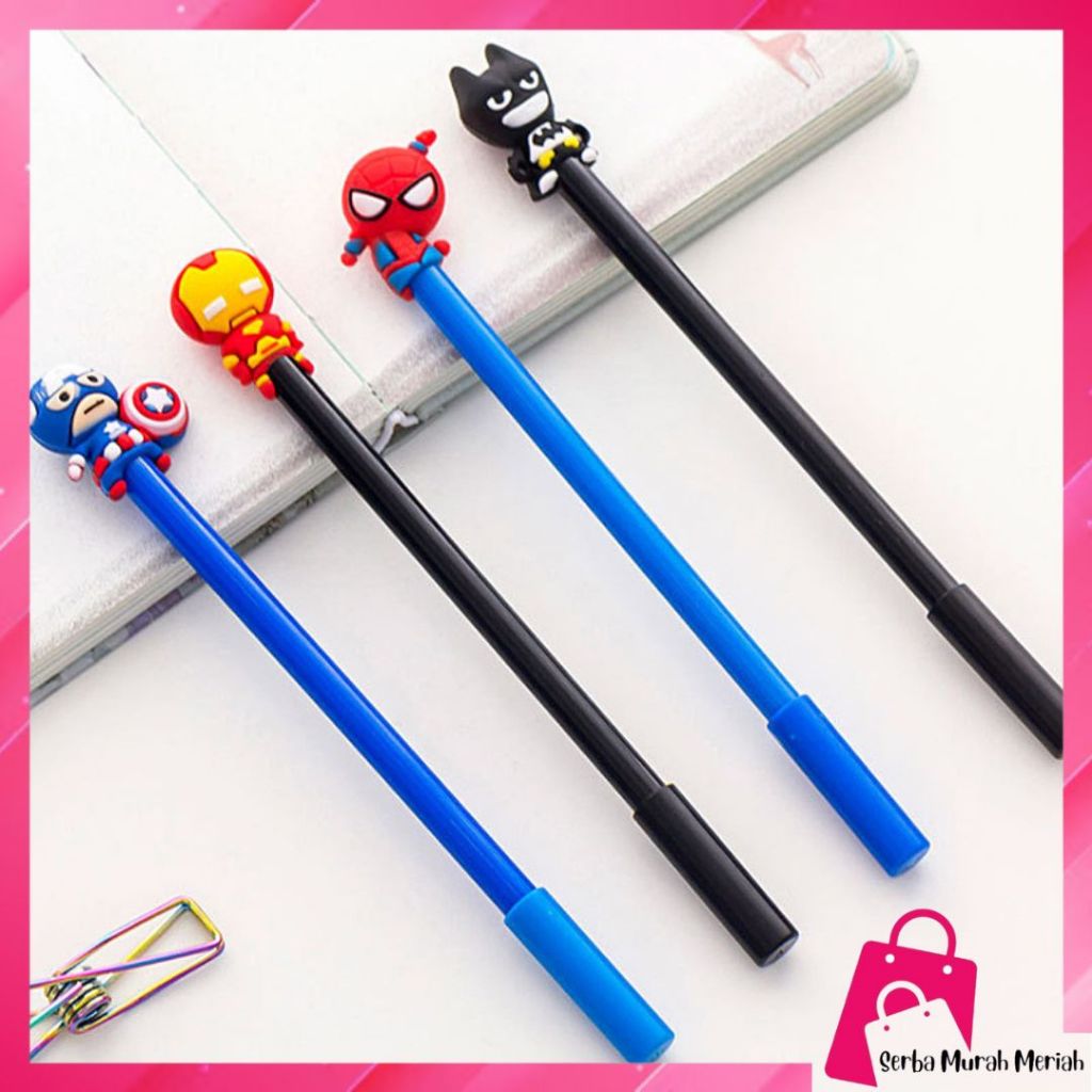 

SMM Pena Karakter SuperHero Gel Pulpen Karakter Pen Tinta Gel Lucu Alat Tulis Karakter Superhero 3D