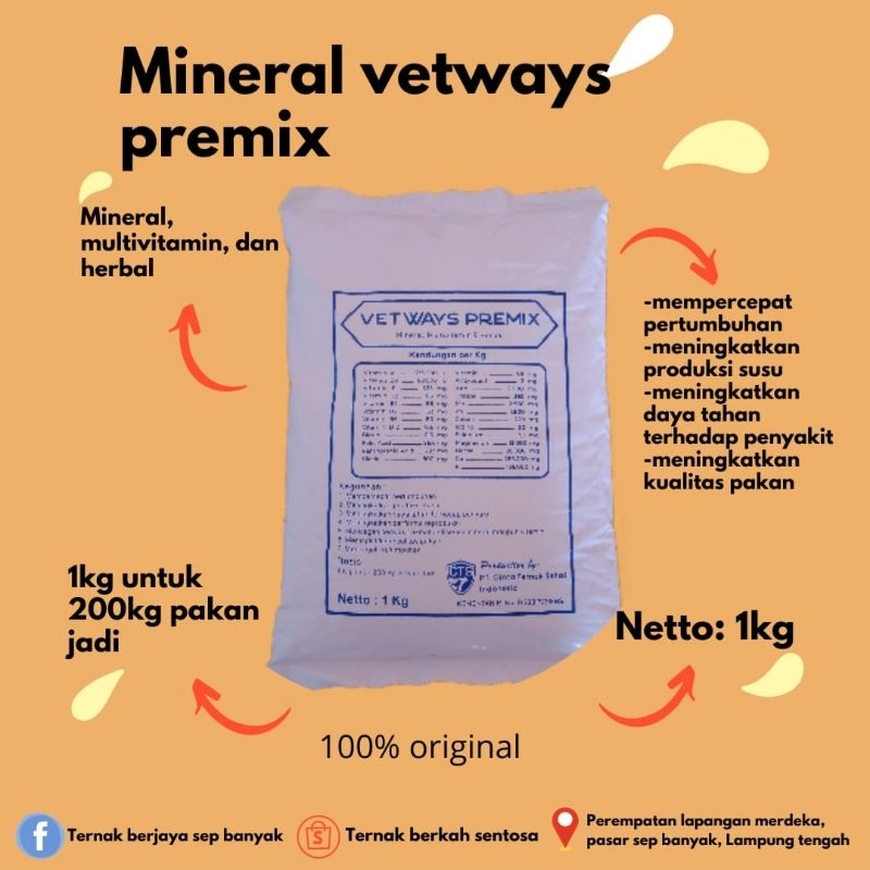 Mineral ruminansia(sapi,kambing,domba)VETWAYS PREMIX 1 KG