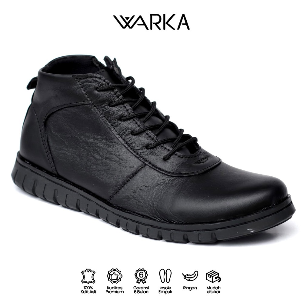 WARKA Sepatu Formal Kantor Pantofel Pria Kulit Casual Semi Santai Kulit asli Hitam Oxford Tinggi Tal