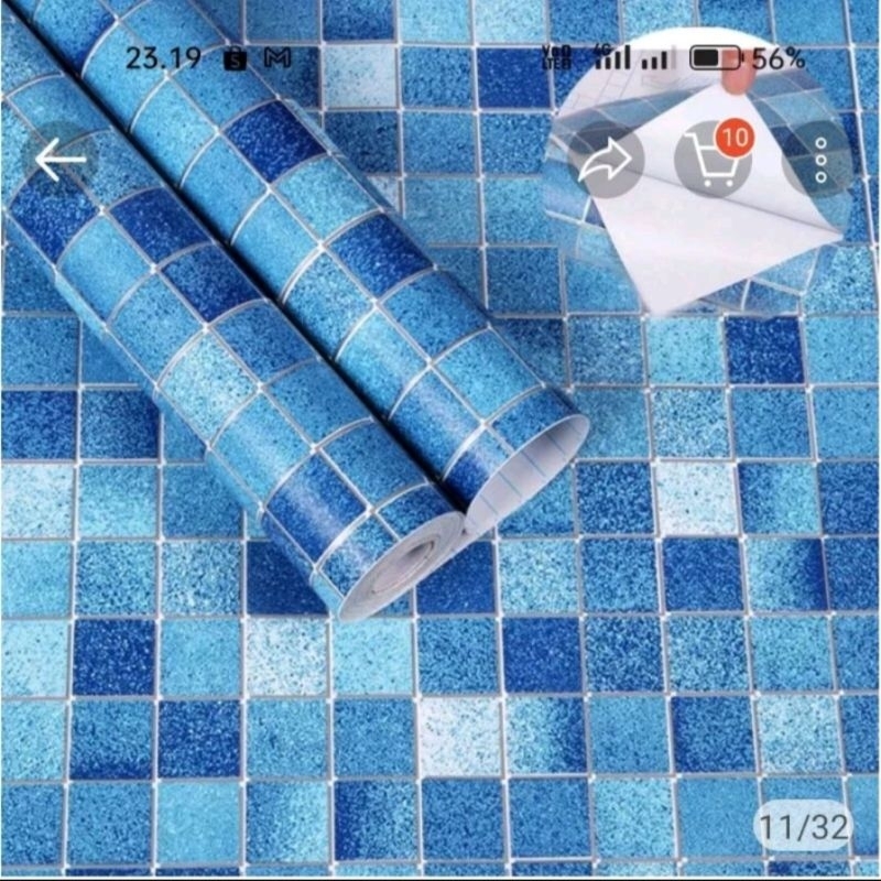 wallpaper stiker dinding kamar mandi dan dapur kitchen set kotak biru alumunium foil
