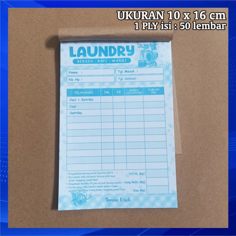 

Nota Laundry 1 Ply Biru Tanpa Tembusan Loundry Binatu Laundri Pakaian