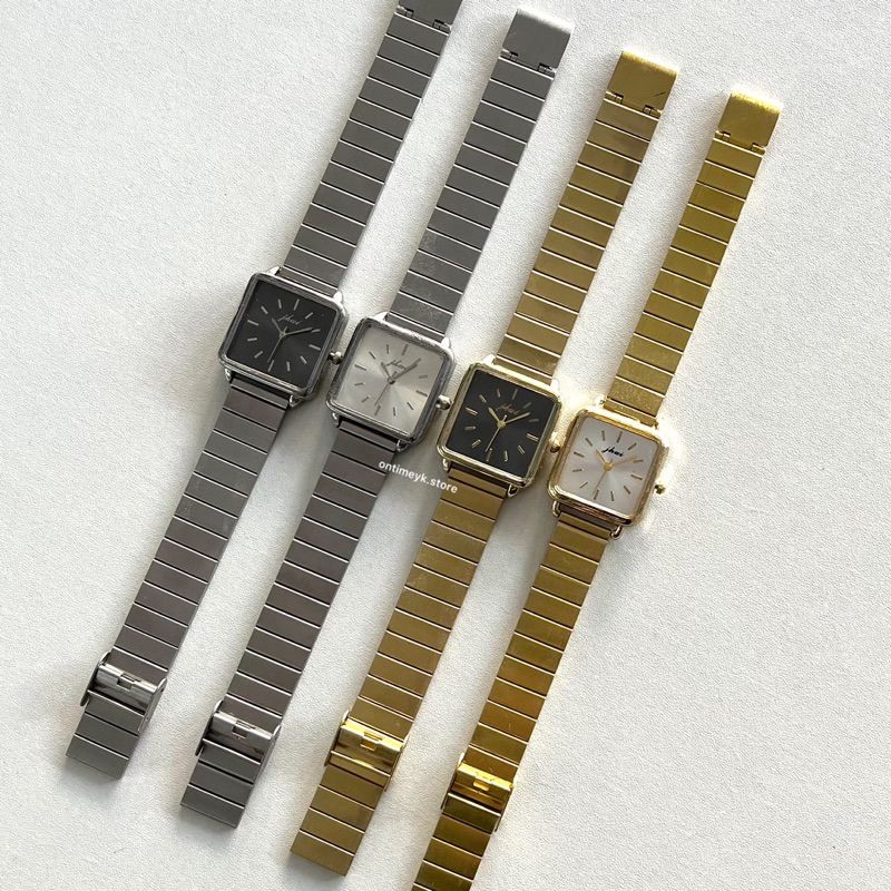 Jam Tangan Wanita Korean Kotak Square Rantai Gold Silver