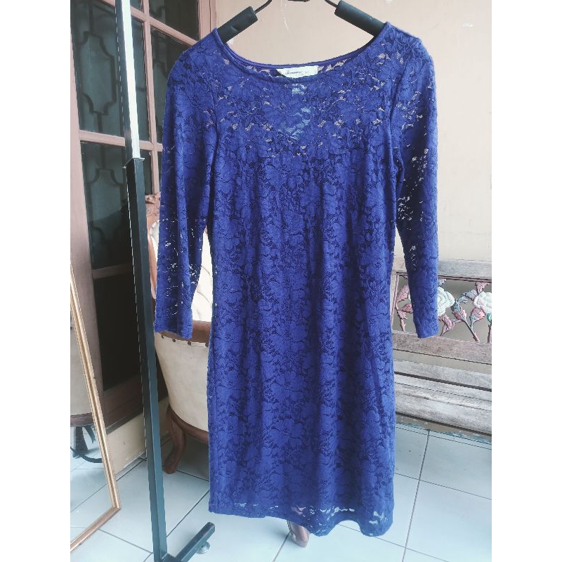 mini dress span biru BCA murah diskon brokat llace