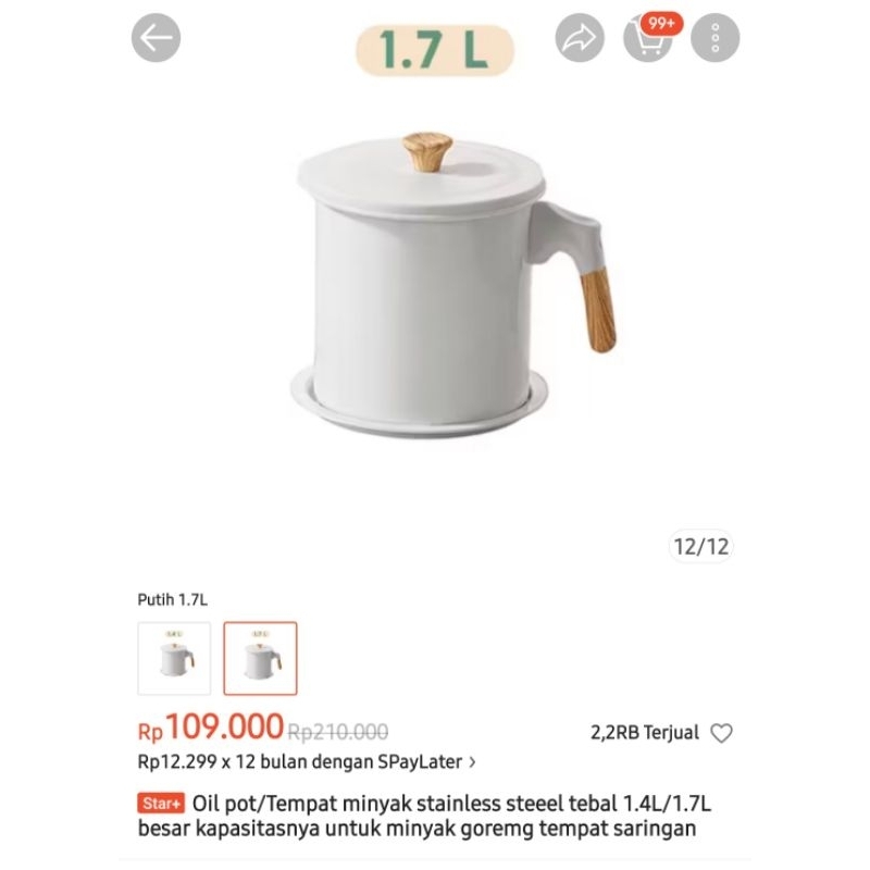 Oil Pot saringan tempat minyak goreng warna putih 1.7 liter