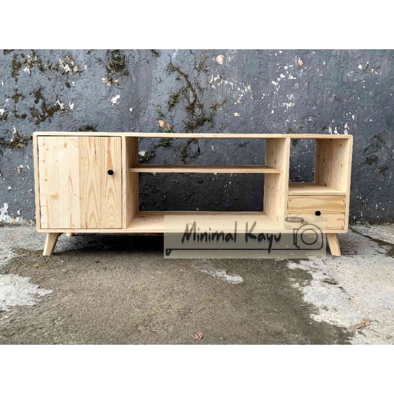 Lemari / Stand  Tv / Rak TV minimalis modern ,FULL KAYU  pinus EX palet Jati Belanda uk 130x35x55cm