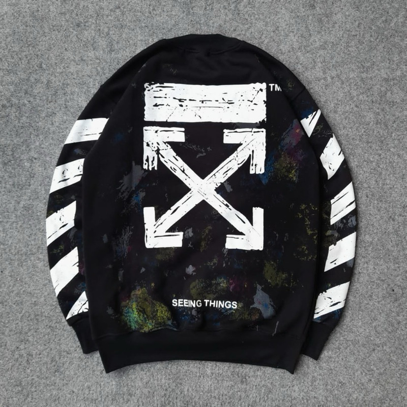 Crewneck Off White Galaxy Full Print Katun Sweater Hitam Pria dan Wanita