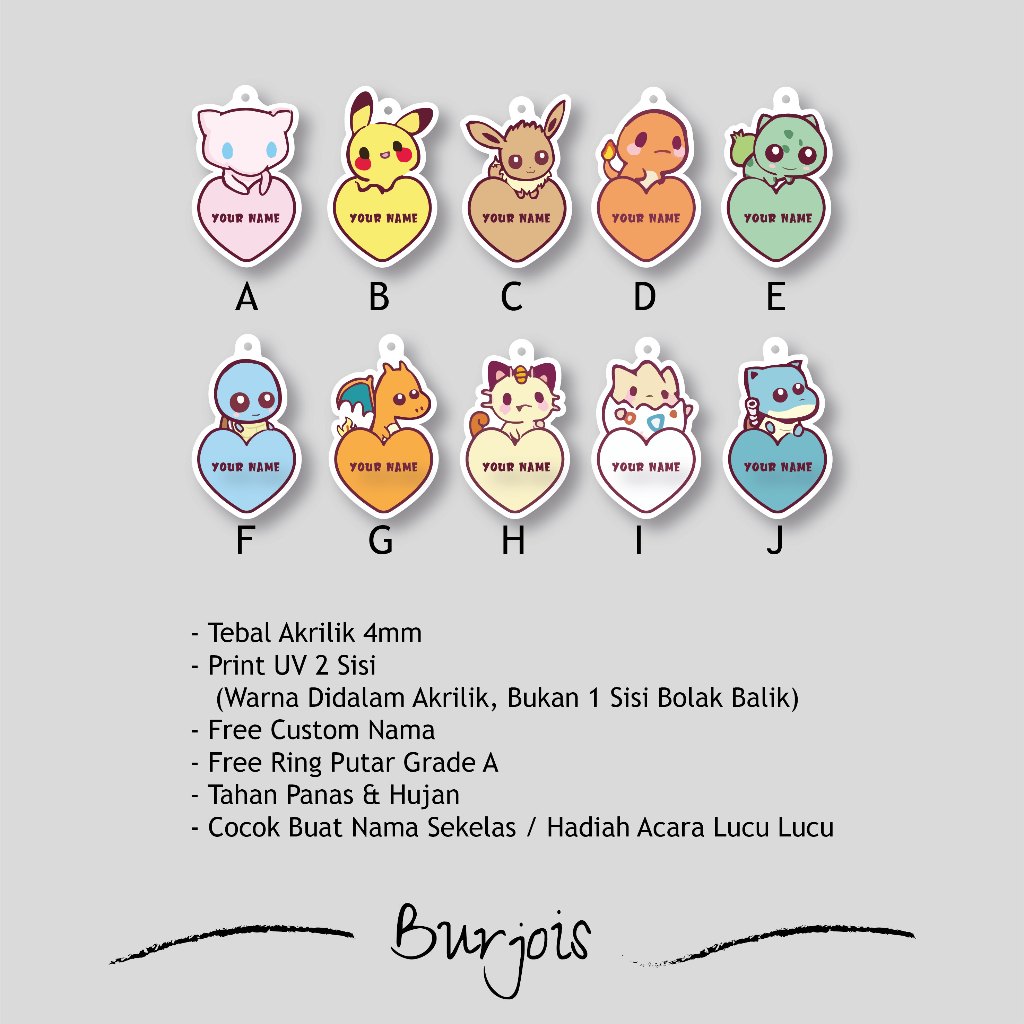 Pokemon Gantungan Kunci / Ganci Akrilik / 2 Sisi UV Print Ganci / Pokemon Ganci / Hadiah Lucu
