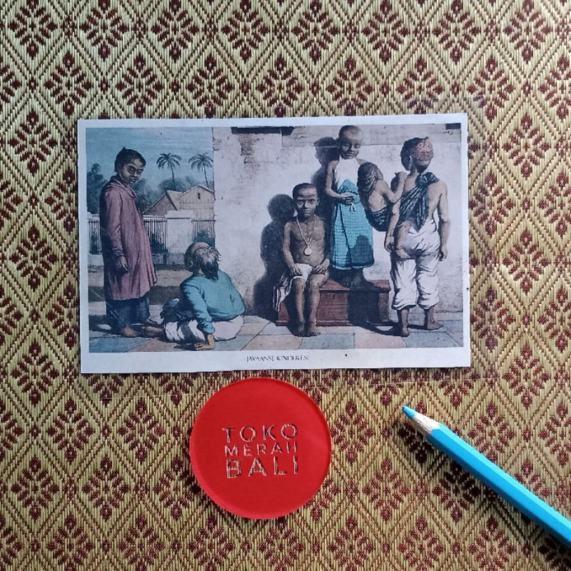 

Kartu pos anak-anak Jawa zaman Hindia Belanda litograf lukisan Auguste van Pers, NOS PPC Royal Institute Tropenmuseum postcard kuno