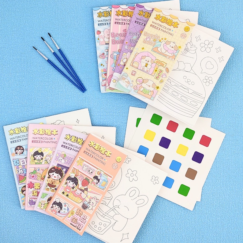 

MEGA BOOK OF HAPPINESS WATERCOLOR PAINTING BOOK Buku Mewarnai Watercolor Lengkap Dengan Kuas dan Cat Air 2 Lembar
