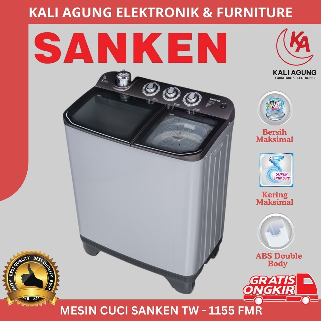 MESIN CUCI SANKEN 2 TABUNG / 11 KG / TW 1155 / FREE ONGKIR SERANG KOTA