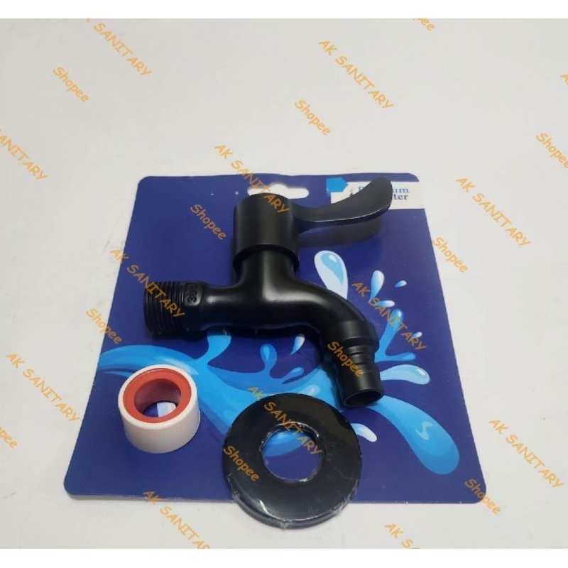 Kran Air Tembok / Kran Kamar Mandi Stainless 304 Hitam + Seal Tape BANO / Kran Taman 1/2"