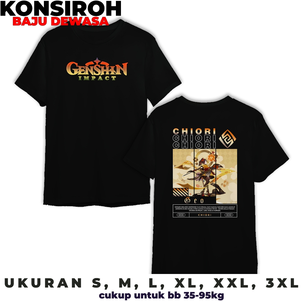 KAOS GENSHIN IMPACT ELEMEN GEO CHIORI - BAJU DEWASA CHIORI GEO - TSHIRT GENSHIN IMPACT - KAOS PREMIU