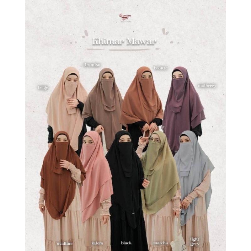 khimar mawar ori Khumaira syari segi empat instan mawar | free cadar Tali