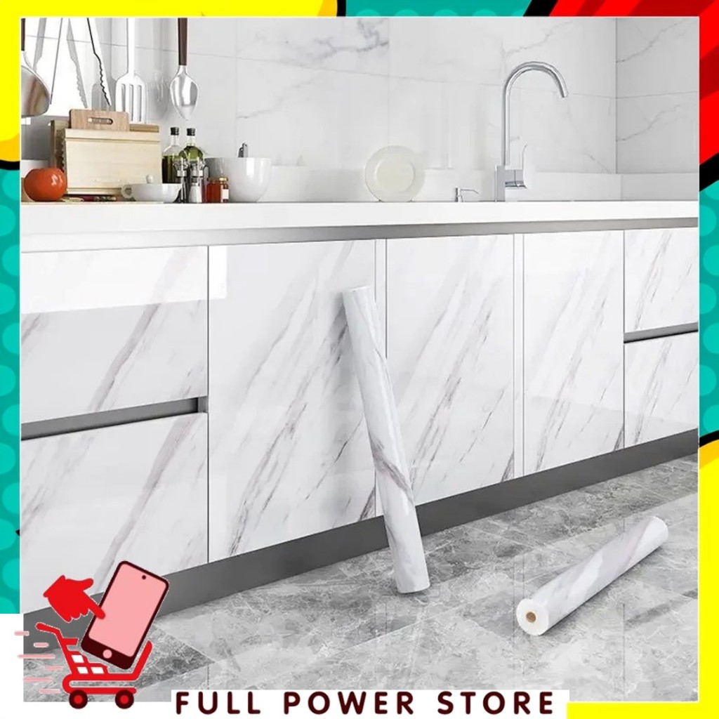 FPS Stiker Dinding Dapur Anti Minyak Uk 100x60cm Wallpaper Stiker Serbaguna Motif Marmer Glossy Wall