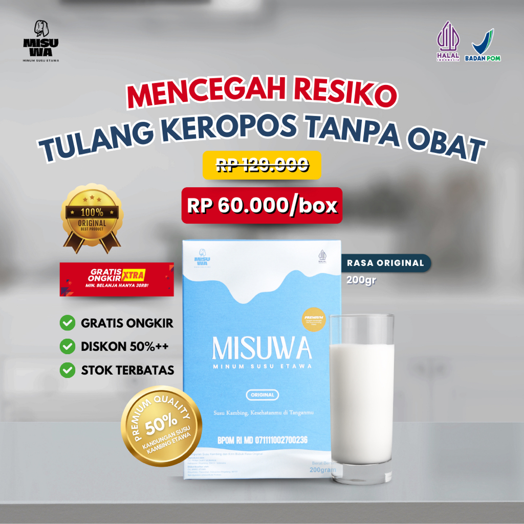 

Susu Kambing Etawa Bubuk RASA ORIGINAL 200GR Mencegah Tulang Keropos MISUWA
