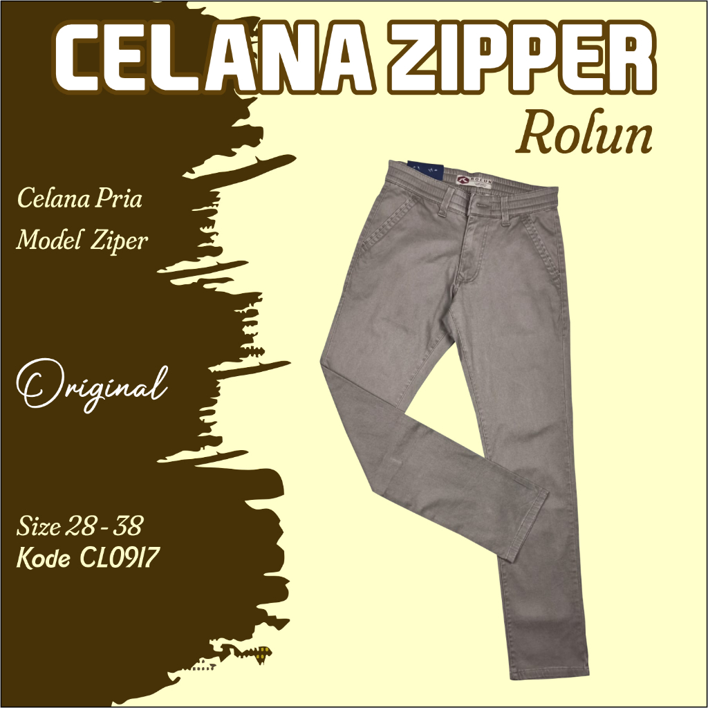 Celana Panjang Original Rolun Karet Zipper Pria Mocca