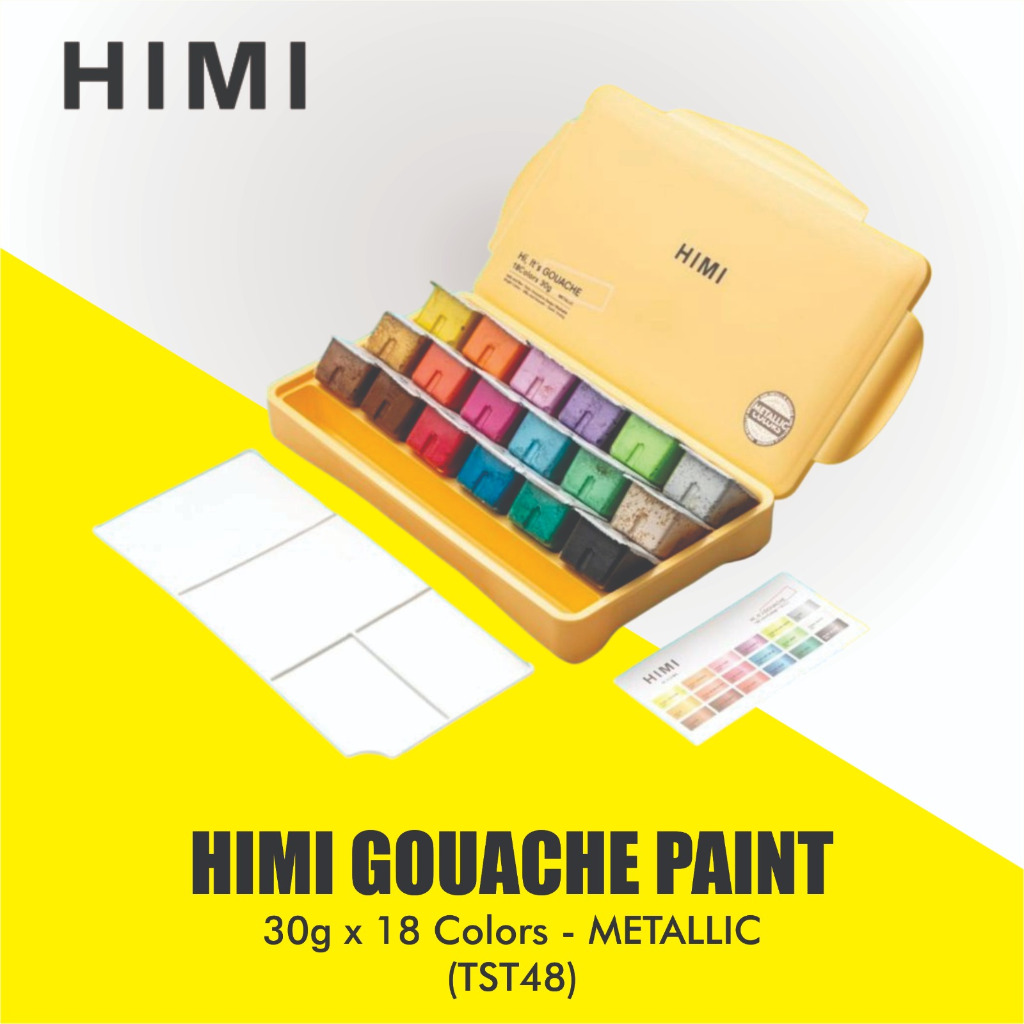 

MIYA HIMI Gouache Paint Metallic Set Isi 18 Warna - Cat Gouache Set 30 gr x 18 Color Lukis Jelly Cup