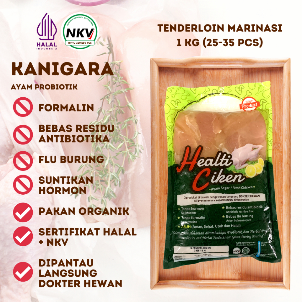 

HEALTI CIKEN HEALTHY CHICKEN DAGING AYAM SEHAT ORGANIK PROBIOTIK HAS DALAM CHICKEN TENDERLOIN MARINASI HALAL NKV PROBIOTIK 900 GR SD 1 KG