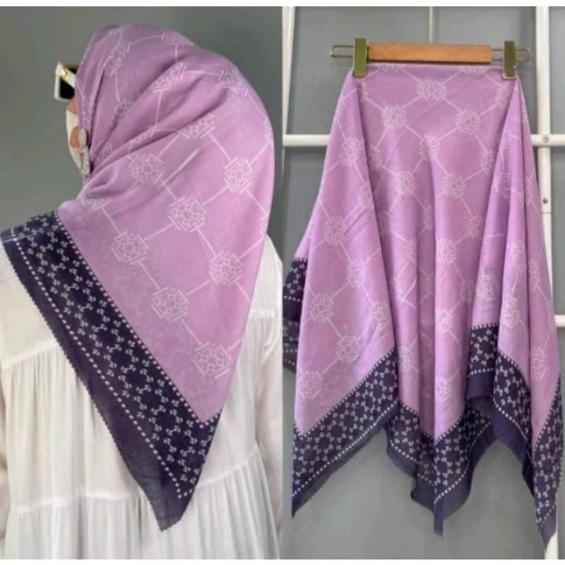 hijab motif segi empat terbaru premium Krudung voal lasercut jilbab voal luna lilac