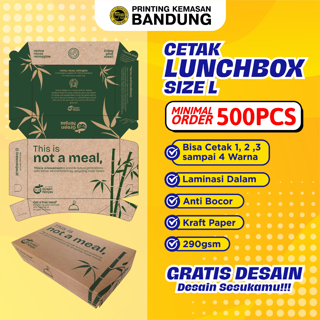 Lunch Box Size L Custom Cetak 1 Warna Kraft 290gr Kotak Makan Kertas  Paper Box Makanan Dus Kraft