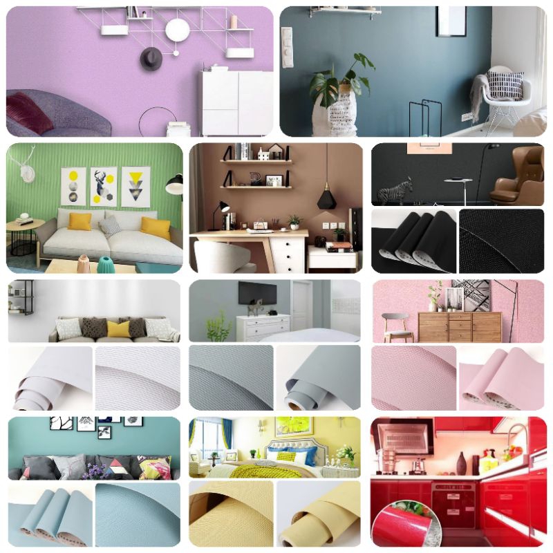 Wallpaper Dinding Stiker PVC Tahan Air Motif Polos