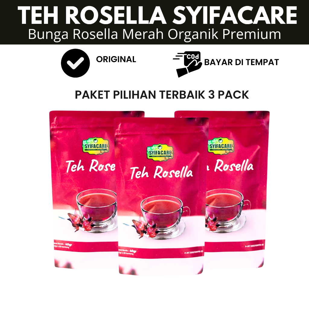 

Paket Terbaik 3 Pack Teh Bunga Rosella Syifacare Premium Organik Rosela Kering Merah Original