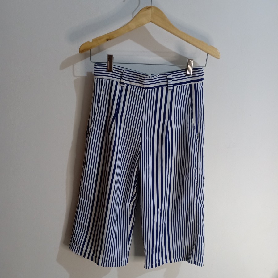 Celana Kain Wanita Cewek Model Kulot Salur Garis Biru Casual