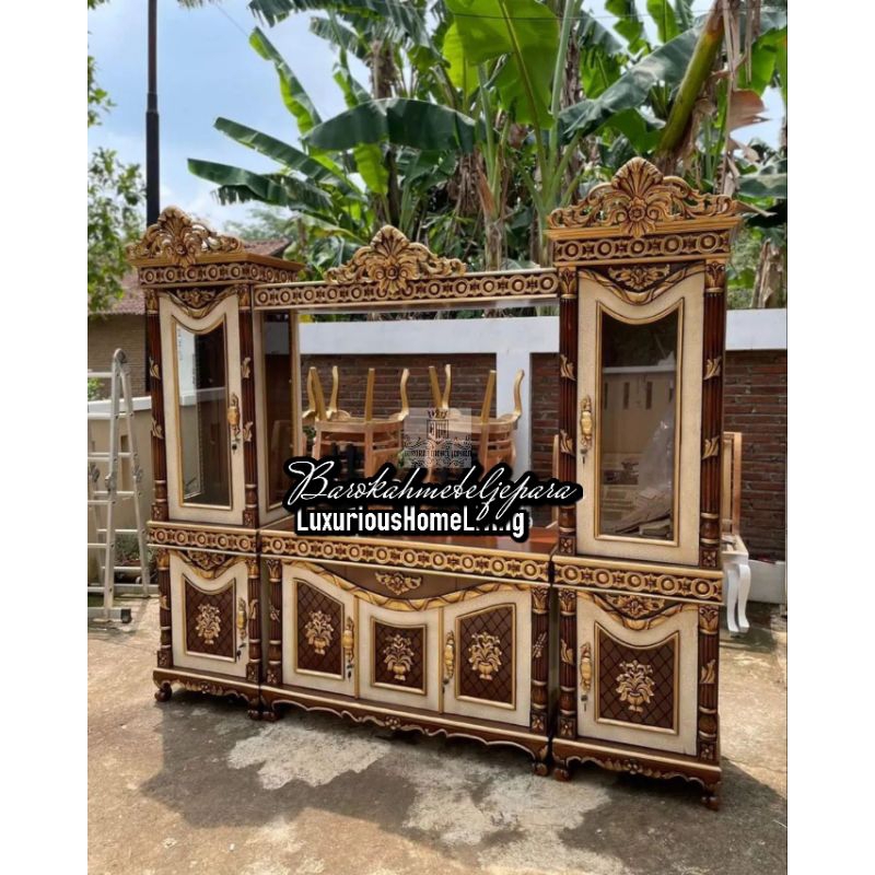 Bufet TV Pisah Jati ukiran mewah terbaru , Meja TV jati perhutani, Bufet Pisah cincin