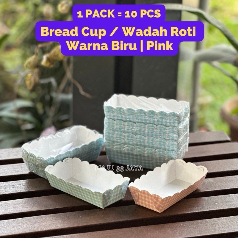 (10 PCS) Bread Cup / Wadah Tatakan Kue Motif Warna Biru & Pink | Bahan Tebal Cup Persegi Panjang Kec