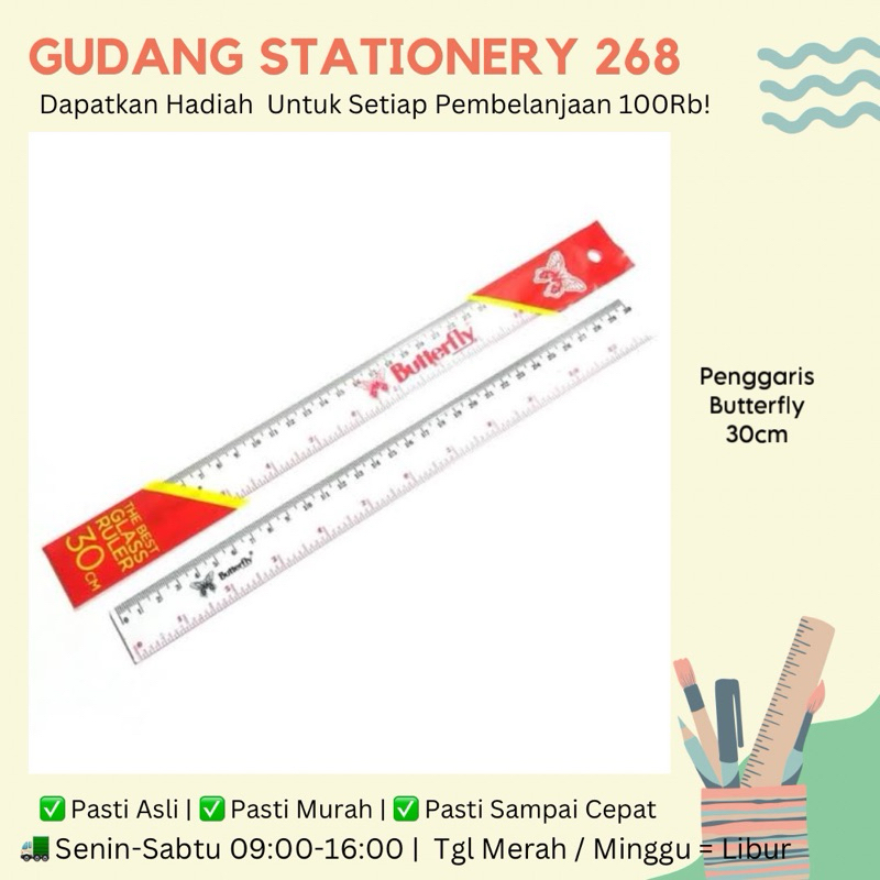 

Penggaris Plastik 30cm Butterfly / Penggaris Butterfly 30cm