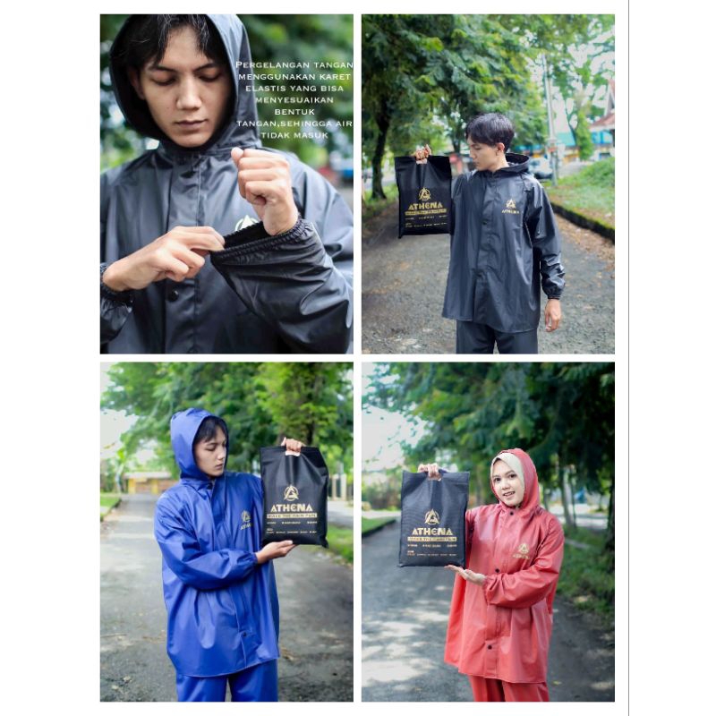 JAS HUJAN TEBAL PRIA WANITA,SETELAN CELANA MANTEL BAHAN KUAT BERKUALITAS KUAT ANTI REMBES ATHENA