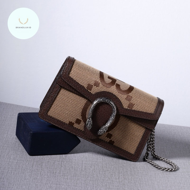 Brandluxid  Super Mini Jumbo GG Supreme Dionysus Shoulder Bag in Camel/Ebony Canvas