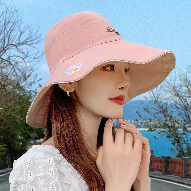 Topi Wanita Pelindung UV Topi Pantai Bunga Daisy Topi Golf Wanita Trendi Fashion