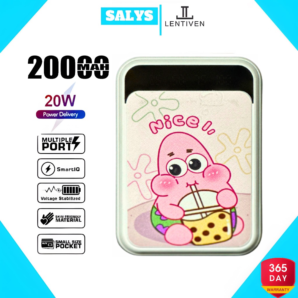 SALYS LENTIVEN PowerBank 20000mAh Cute Mini Kartun Fast Charging