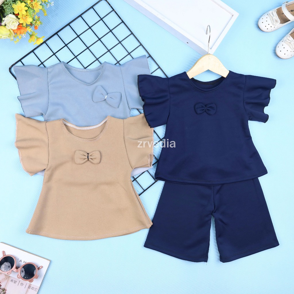 (POLOS) Setelan Zora uk 1-2 Tahun / Baju Pakaian Import Anak Perempuan Set Atasan Blouse Kulot Cewek
