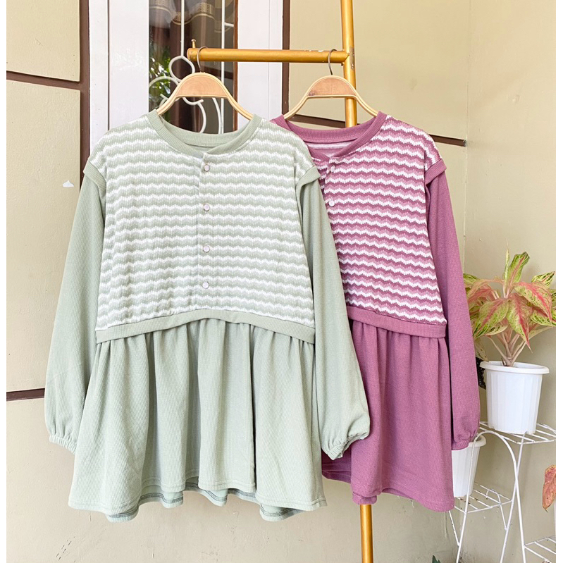 atasan busui wanita kaos knit atasan salur wanita kaos knit