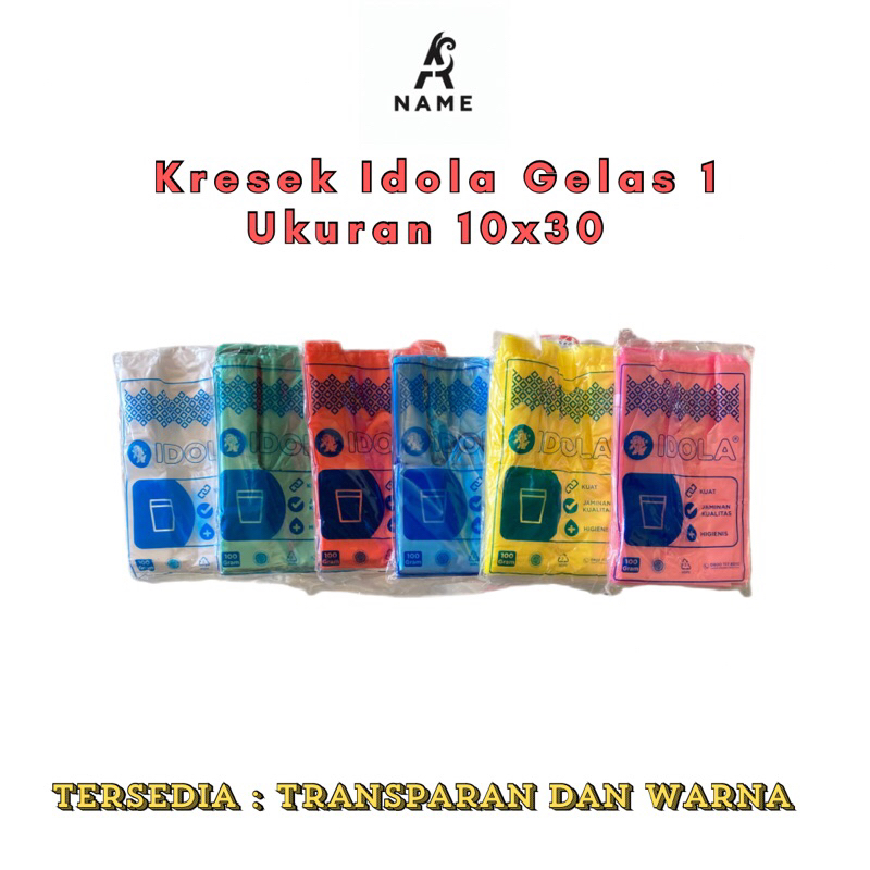 Kantong Kresek Idola 10x30 (Transparan & Warna-Warni) - Food Grade, Cocok untuk Cup 10-22 Oz