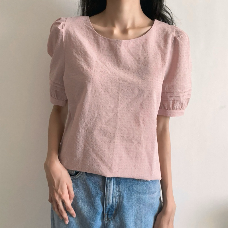 Blouse Wanita Pink Muda Lengan Balon Pendek
