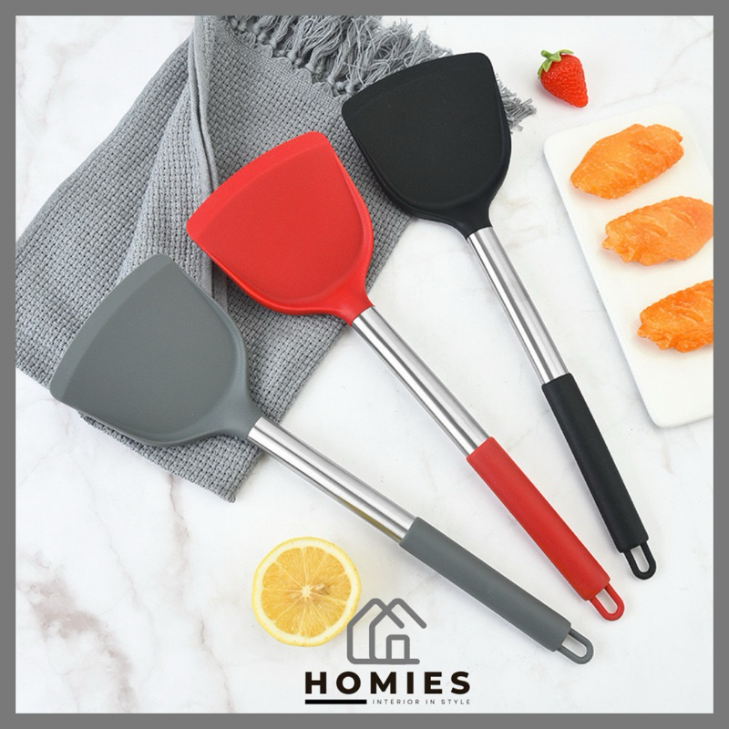 SPATULA SILICON / SUTIL TAHAN PANAS /  GAGANG BESI SUTIL SILICON STAINLESS STEEL TAHAN PANAS / ALAT 